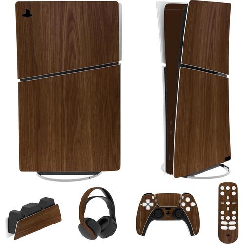 Autocollant Pour Ps5 Slim Console Digital Edition Sticker Skin Pour Ps5 Slim,Kit D'autocollants Accessoires Pour Ps5 Manette Pour Ps5 Télécommande&casque&station De Charge-Grain De Bois