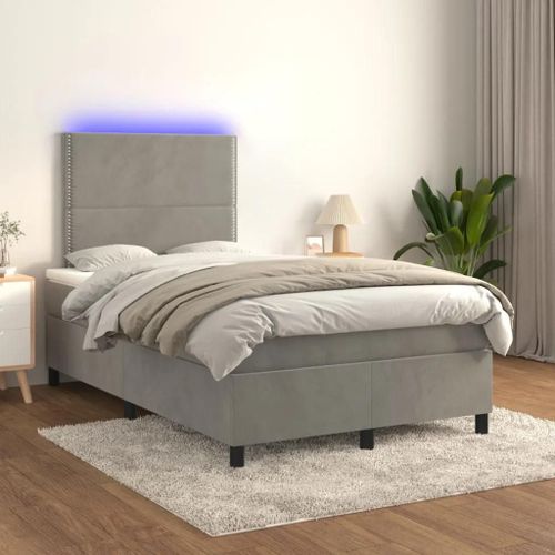 Prolenta Premium - Sommier à lattes de lit matelas et LED Gris clair 120x200 cm