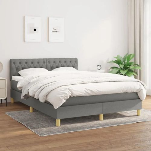 Prolenta Premium - Sommier à lattes de lit avec matelas Gris foncé 140x200cm Tissu