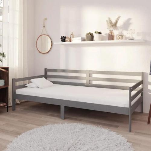 Prolenta Premium - Lit De Repos Avec Matelas 90x200 Cm Gris Bois De Pin Massif