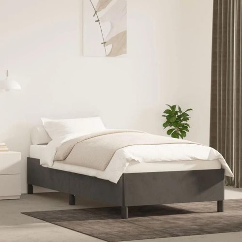 Prolenta Premium - Cadre de lit sans matelas gris foncé 90x200 cm velours