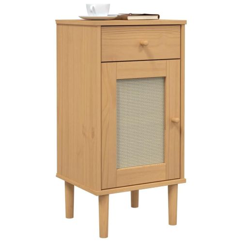 Prolenta Premium - Table De Chevet Senja Aspect De Rotin Marron Bois De Pin Massif