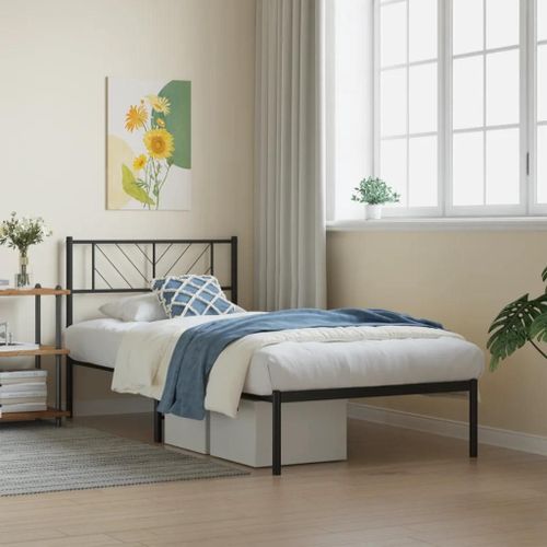 Prolenta Premium - Cadre de lit métal sans matelas avec tête de lit noir 90x200 cm