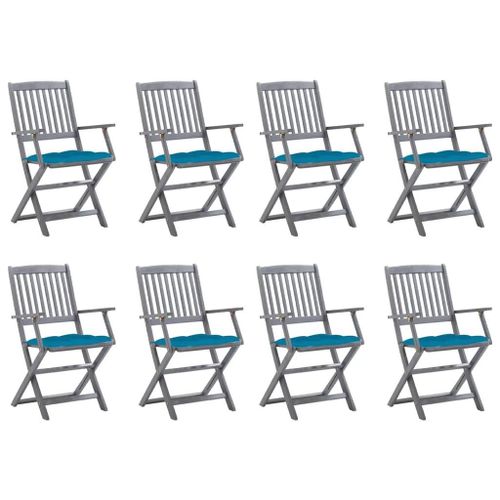 Prolenta Premium - Chaises Pliables D'extérieur Lot De 8 Et Coussins Bois D'acacia