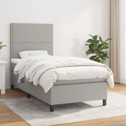 Prolenta Premium - Sommier à lattes de lit avec matelas Gris clair 100x200cm Tissu