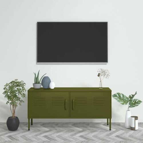 Prolenta Premium - Meuble Tv Vert Olive 105x35x50 Cm Acier