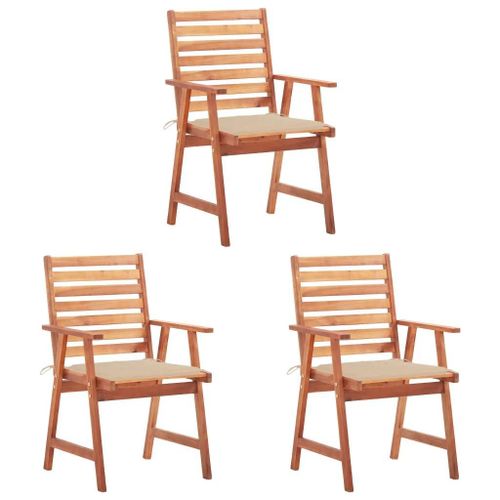 Prolenta Premium - Chaises À Manger D'extérieur Lot De 3 Et Coussins Acacia Massif