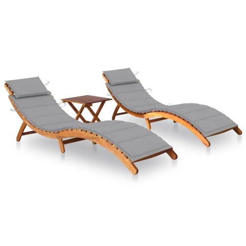 Prolenta Premium - Chaises Longues Lot De 2 Avec Table Et Coussins Acacia Solide