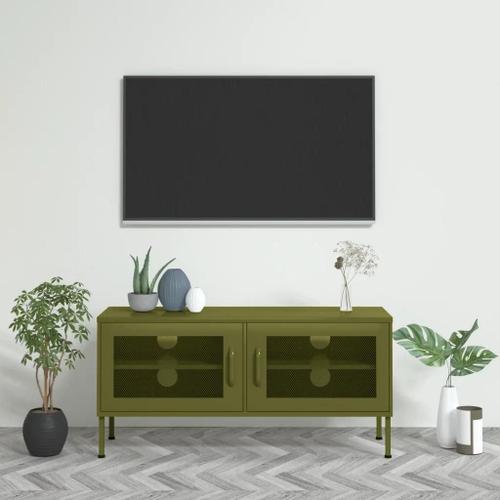 Prolenta Premium - Meuble Tv Vert Olive 105x35x50 Cm Acier