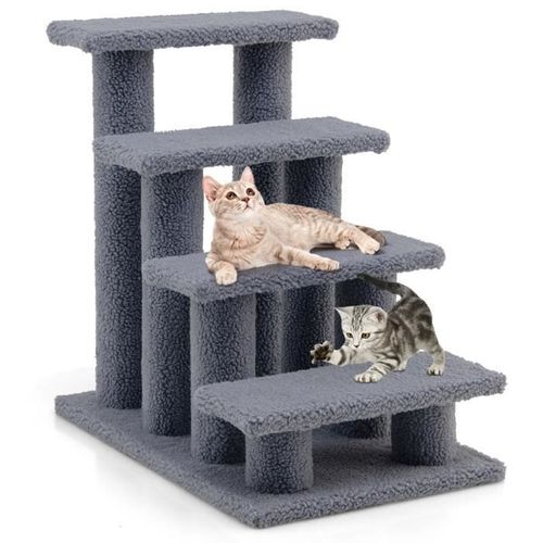 Costway Arbre À Chat 60 Cm En Cachemire, Escalier Pour Animaux Marches Grimpeur Pour Chat À 4 Niveaux, Charge 45kg, Gris