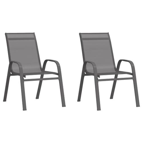 Prolenta Premium - Chaises Empilables De Jardin Lot De 2 Gris Tissu Textilène