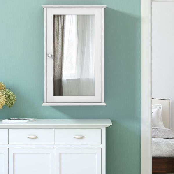 Costway Armoire De Salle De Bain Avec Miroir, Armoire Miroir Murale À 2 Niveaux, Etagère Réglable, 34cm X 15cm X 51cm, Blanc