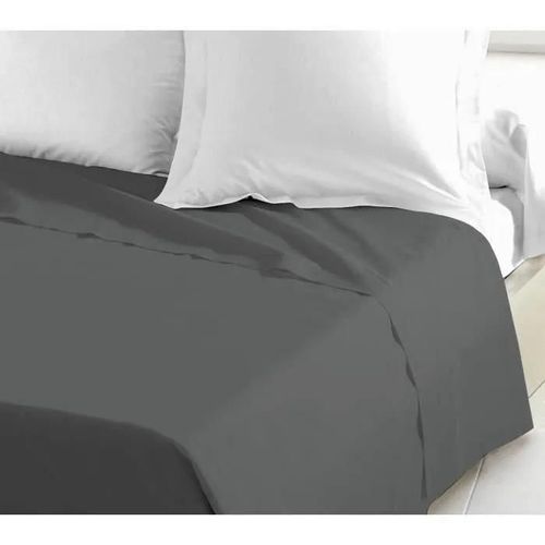 Lovely Home Drap Plat 100% Coton 180x290 Cm Gris Foncé