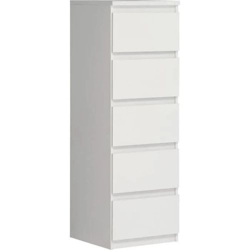 Commode Chelsea 5 Tiroirs - L 41,8 X P 42,2 X H 128,1 Cm- Décor Blanc Mat