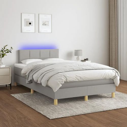Prolenta Premium - Sommier à lattes de lit matelas LED Gris clair 120x200 cm Tissu
