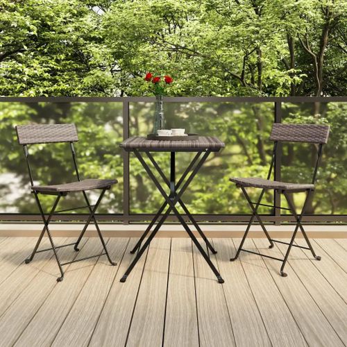 Prolenta Premium - Chaises De Bistrot Pliantes Lot De 2 Gris Résine Tressée Acier