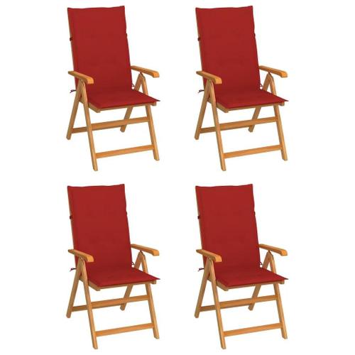 Prolenta Premium - Chaises De Jardin Lot De 4 Avec Coussins Rouge Bois Teck Massif