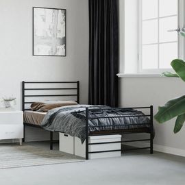 Prolenta Premium - Cadre de lit métal sans matelas avec pied de lit noir 100x190cm