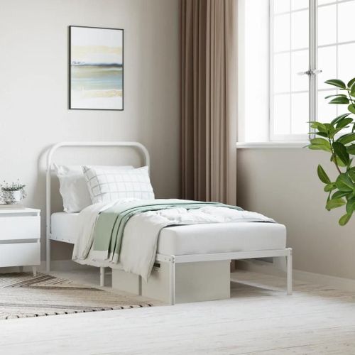 Prolenta Premium - Cadre de lit métal sans matelas avec tête de lit blanc 90x200cm