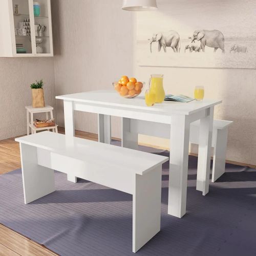 Prolenta Premium - Table De Salle À Manger Et Bancs 3 Pcs Bois D'ingénierie Blanc