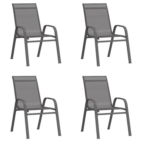 Prolenta Premium - Chaises Empilables De Jardin Lot De 4 Gris Tissu Textilène