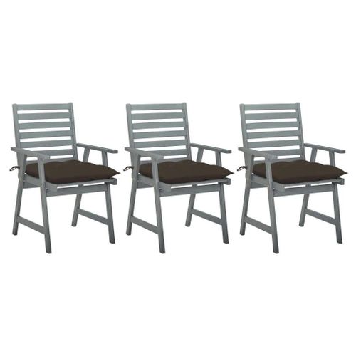 Prolenta Premium - Chaises À Manger D'extérieur Lot De 3 Et Coussins Acacia Massif