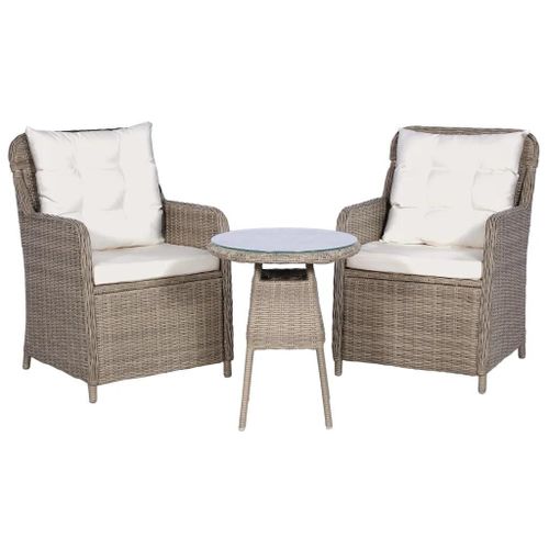 Prolenta Premium - Ensemble Bistro 3 Pcs Coussins Oreillers Résine Tressée Marron
