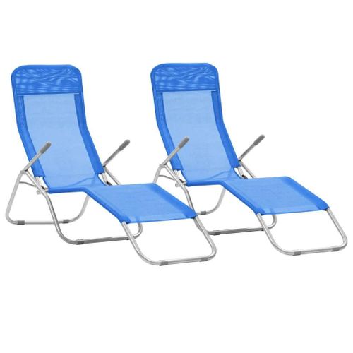 Prolenta Premium - Chaises Longues Pliables Lot De 2 Textilène Bleu