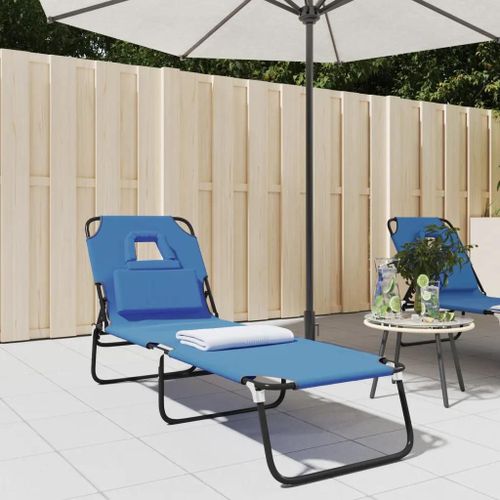 Prolenta Premium - Chaise Longue Pliante Bleu Tissu Oxford Acier Enduit De Poudre