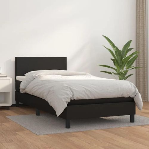 Prolenta Premium - Sommier à lattes de lit avec matelas Noir 90x200 cm Similicuir
