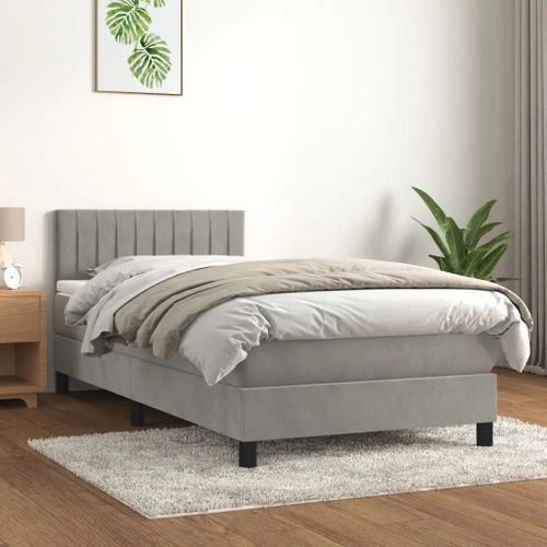Prolenta Premium - Sommier à lattes de lit et matelas Gris clair 90x190 cm Velours