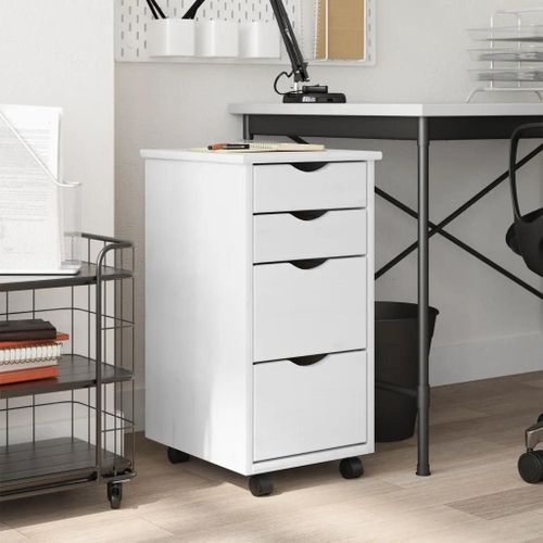 Prolenta Premium - Armoire Roulante Avec Tiroirs Moss Blanc Bois De Pin Solide