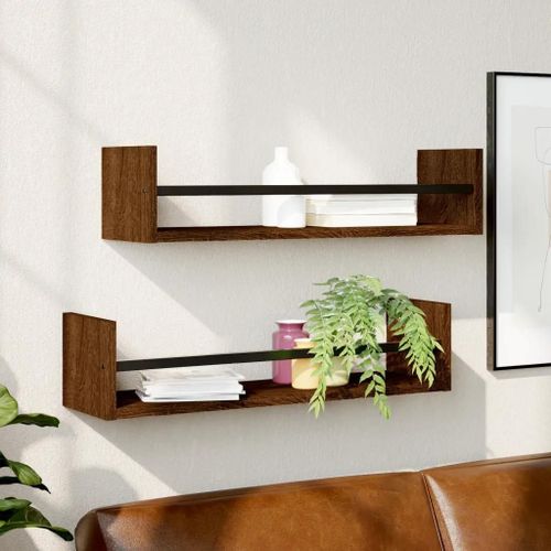 Prolenta Premium - Étagères Murales Avec Barres 2 Pcs Chêne Marron 60x16x14 Cm