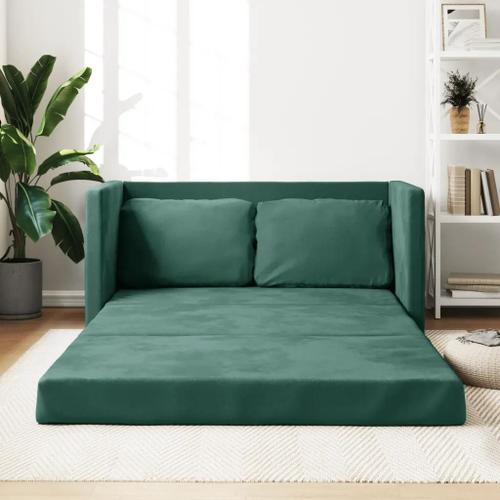 Prolenta Premium - Canapé-Lit 2 En 1 Vert Foncé 122x204x55 Cm Velours