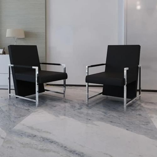 Prolenta Premium - Fauteuils Lot De 2 Avec Cadre Chromé Noir Similicuir