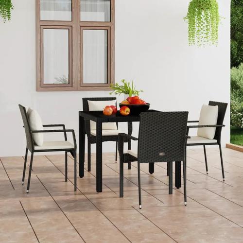 Prolenta Premium - Chaises De Jardin Lot De 4 Avec Coussins Résine Tressée Noir