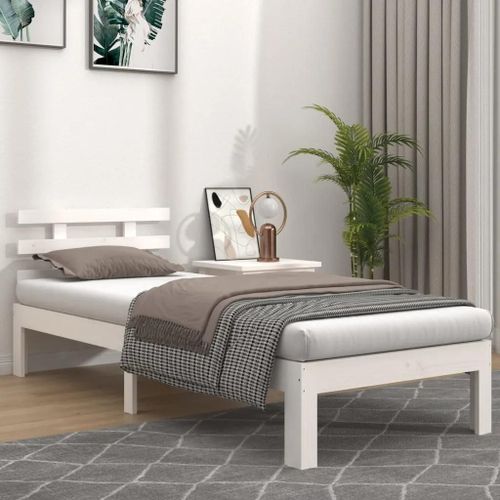 Prolenta Premium - Cadre de lit sans matelas blanc bois massif 90x200 cm