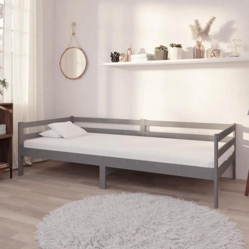 Prolenta Premium - Lit De Repos Avec Matelas 90x200 Cm Gris Bois De Pin Massif