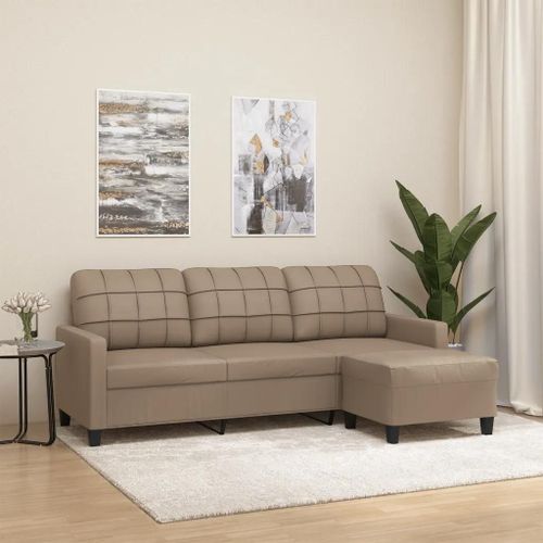 Prolenta Premium - Canapé À 3 Places Avec Repose-Pieds Cappuccino 180cm Similicuir