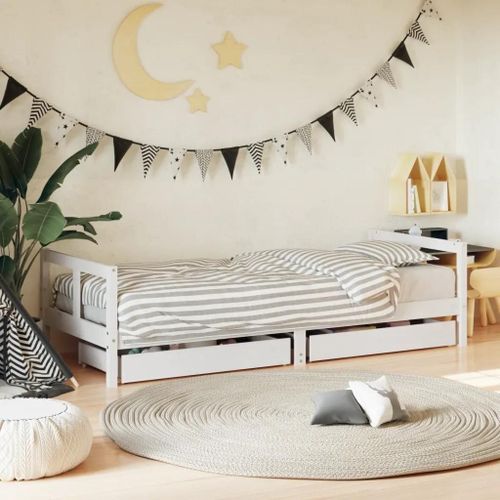 Prolenta Premium - Cadre de lit enfant tiroirs blanc 80x200 cm bois de pin massif
