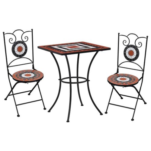 Prolenta Premium - Ensemble De Bistro Mosaïque 3 Pcs Carreaux Terre Cuite Et Blanc