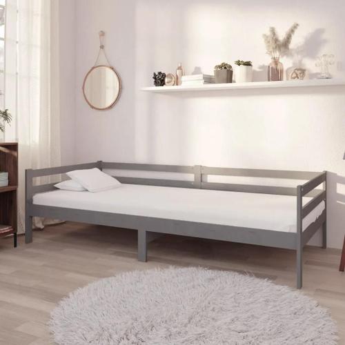 Prolenta Premium - Lit De Repos Avec Matelas 90x200 Cm Gris Bois De Pin Massif