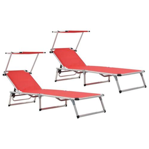 Prolenta Premium - Chaises Longues Pliables Et Toit Lot De 2 Aluminium Textilène