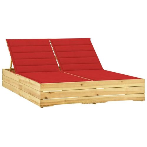 Prolenta Premium - Chaise Longue Double Et Coussins Rouge Bois De Pin Imprégné