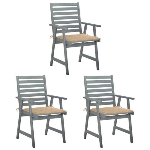 Prolenta Premium - Chaises À Manger D'extérieur Lot De 3 Et Coussins Acacia Massif