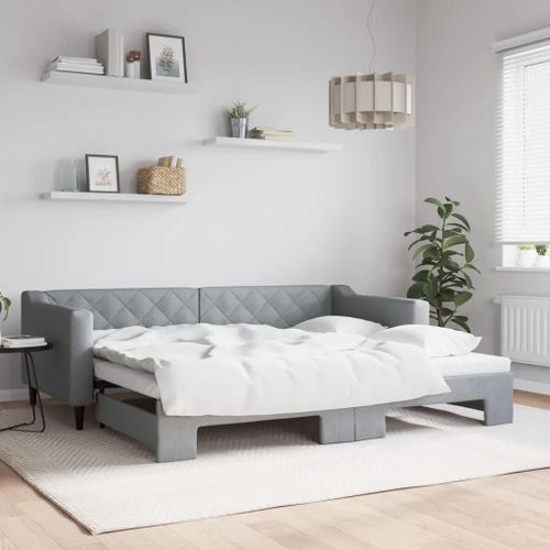 Prolenta Premium - Lit De Jour Avec Gigogne Sans Matelas Gris Clair 90x200 Cm