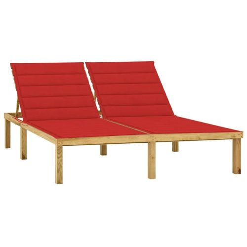 Prolenta Premium - Chaise Longue Double Et Coussins Rouge Bois De Pin Imprégné