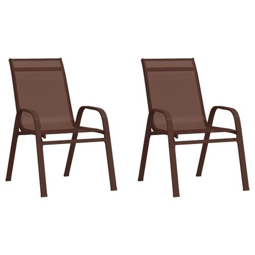 Prolenta Premium - Chaises Empilables De Jardin Lot De 2 Marron Tissu Textilène