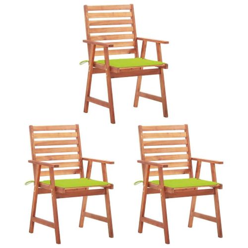 Prolenta Premium - Chaises À Manger D'extérieur Lot De 3 Et Coussins Acacia Massif