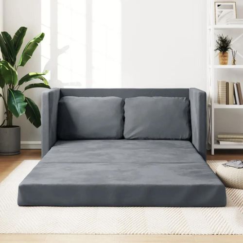 Prolenta Premium - Canapé-Lit 2 En 1 Gris Foncé 122x204x55 Cm Velours